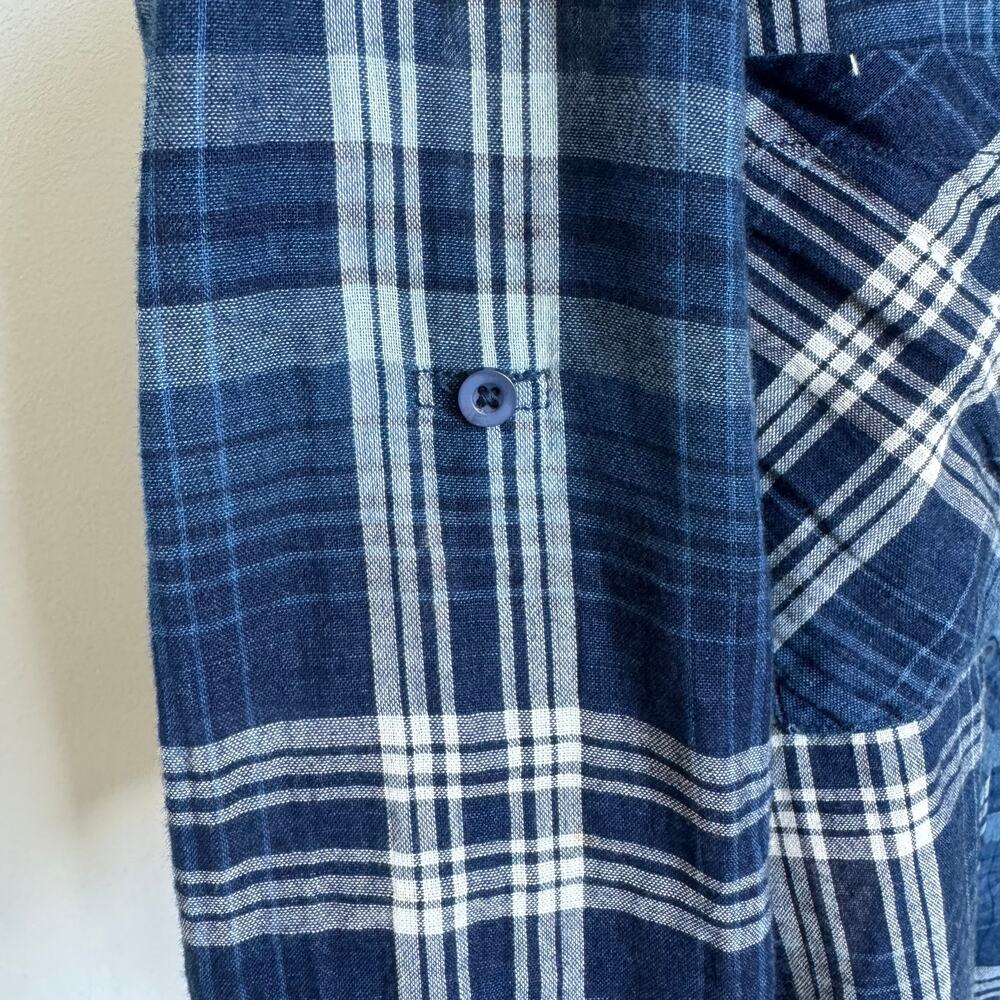 Bella Dahl Blue Western Plaid Frayed Hem Button-Down Top Size Small - Picture 6 of 10